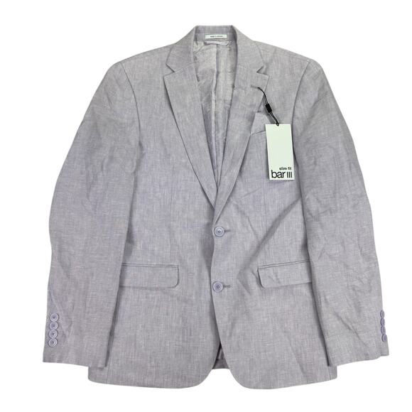 Bar III Mens Slim Fit 100% Linen Solid Suit Jacket Lavender Purple 36R